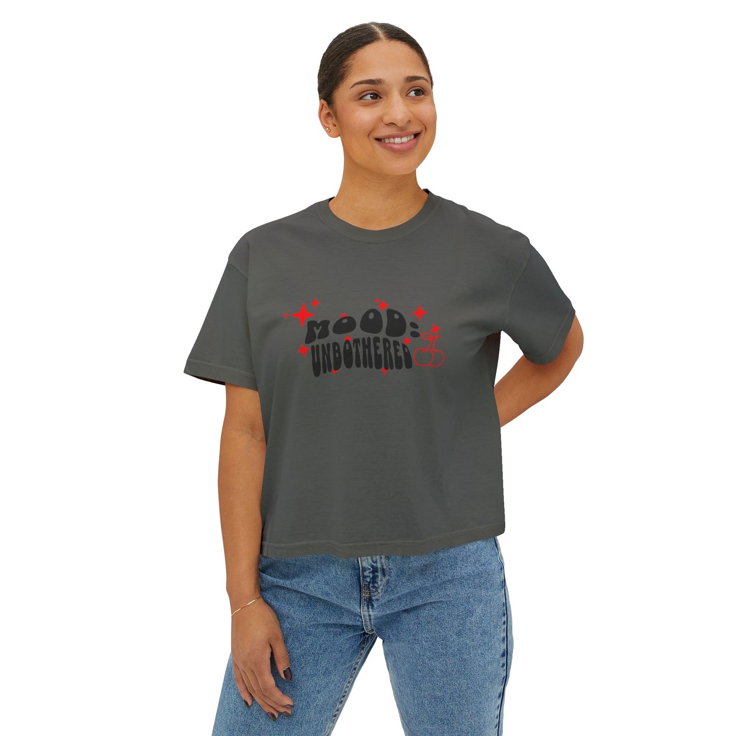 Mood Unbothered Boxy Tee — Cute Chill Vibe Women's Cropped T-Shirt