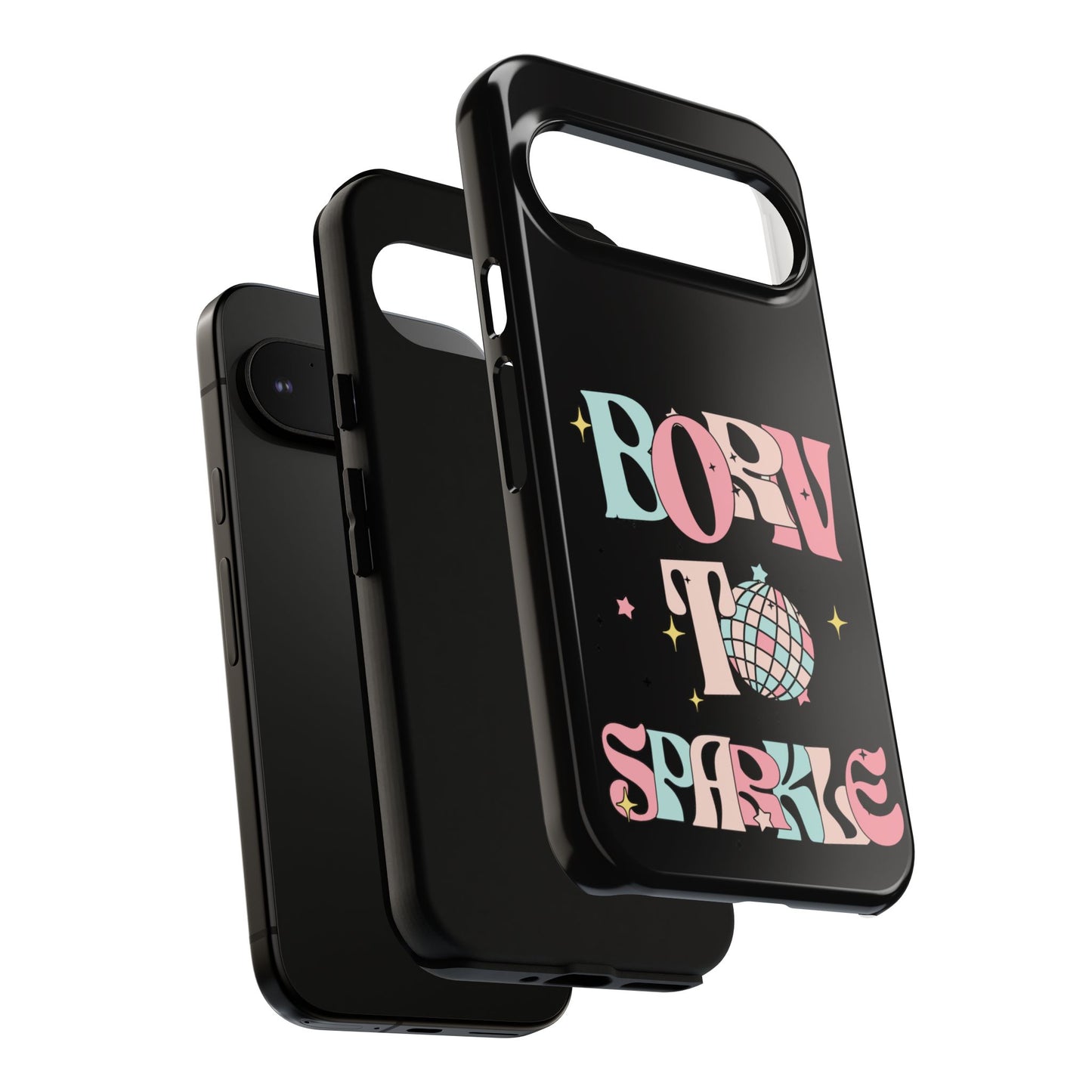 Born to Sparkle Phone Case — Retro Disco Glitter Typography with Disco Ball
