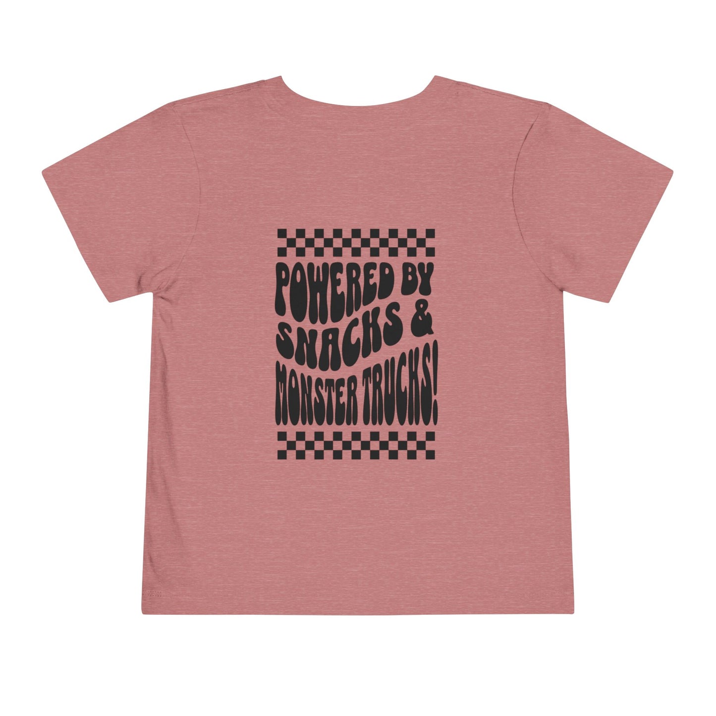 "Powered by Snacks & Monster Trucks" Checkerboard Smile Shirt