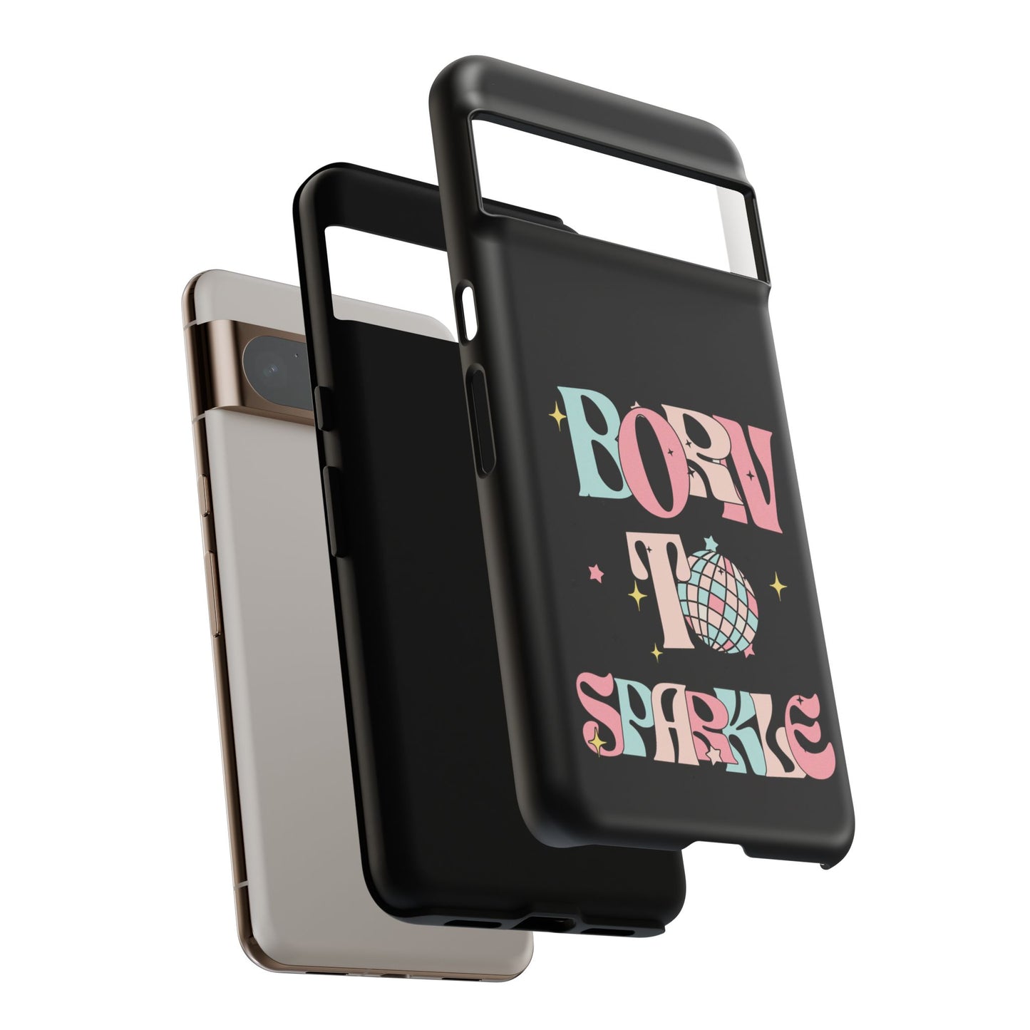 Born to Sparkle Phone Case — Retro Disco Glitter Typography with Disco Ball