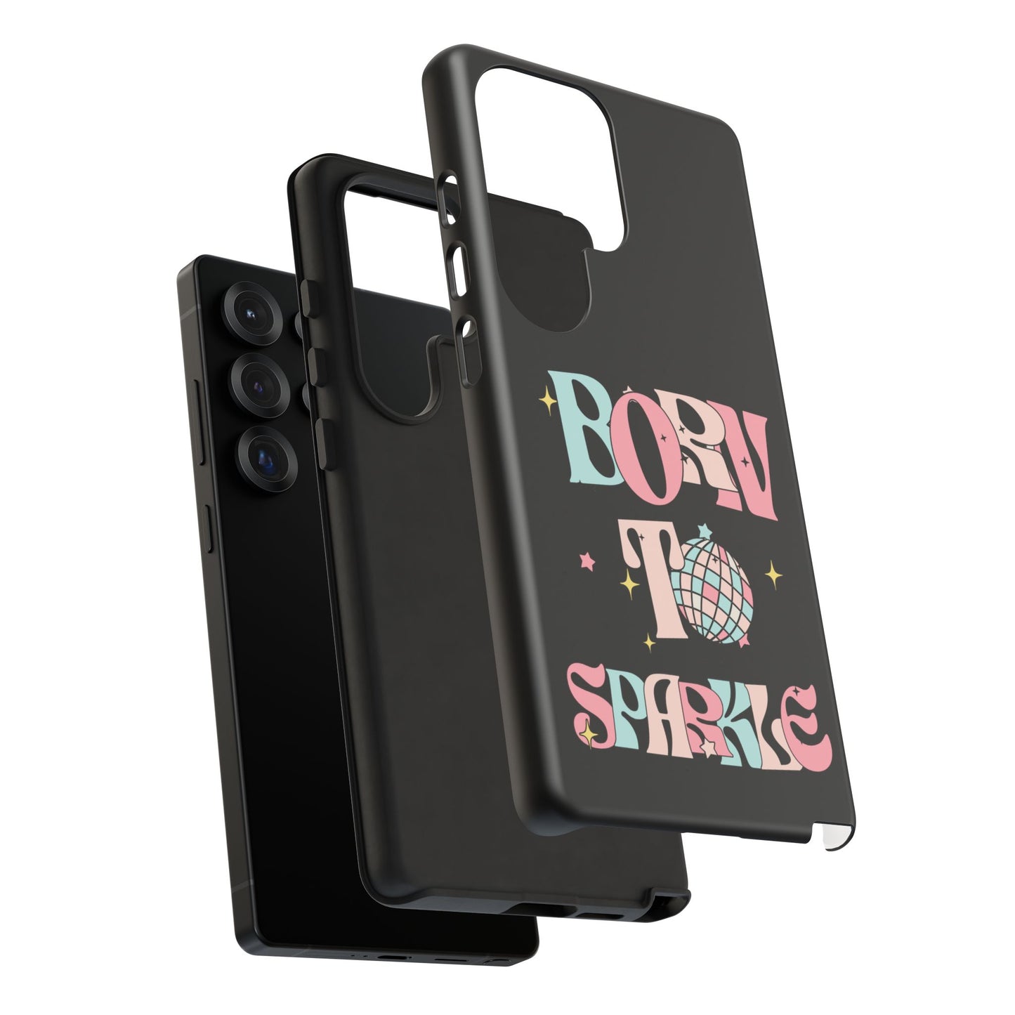 Born to Sparkle Phone Case — Retro Disco Glitter Typography with Disco Ball