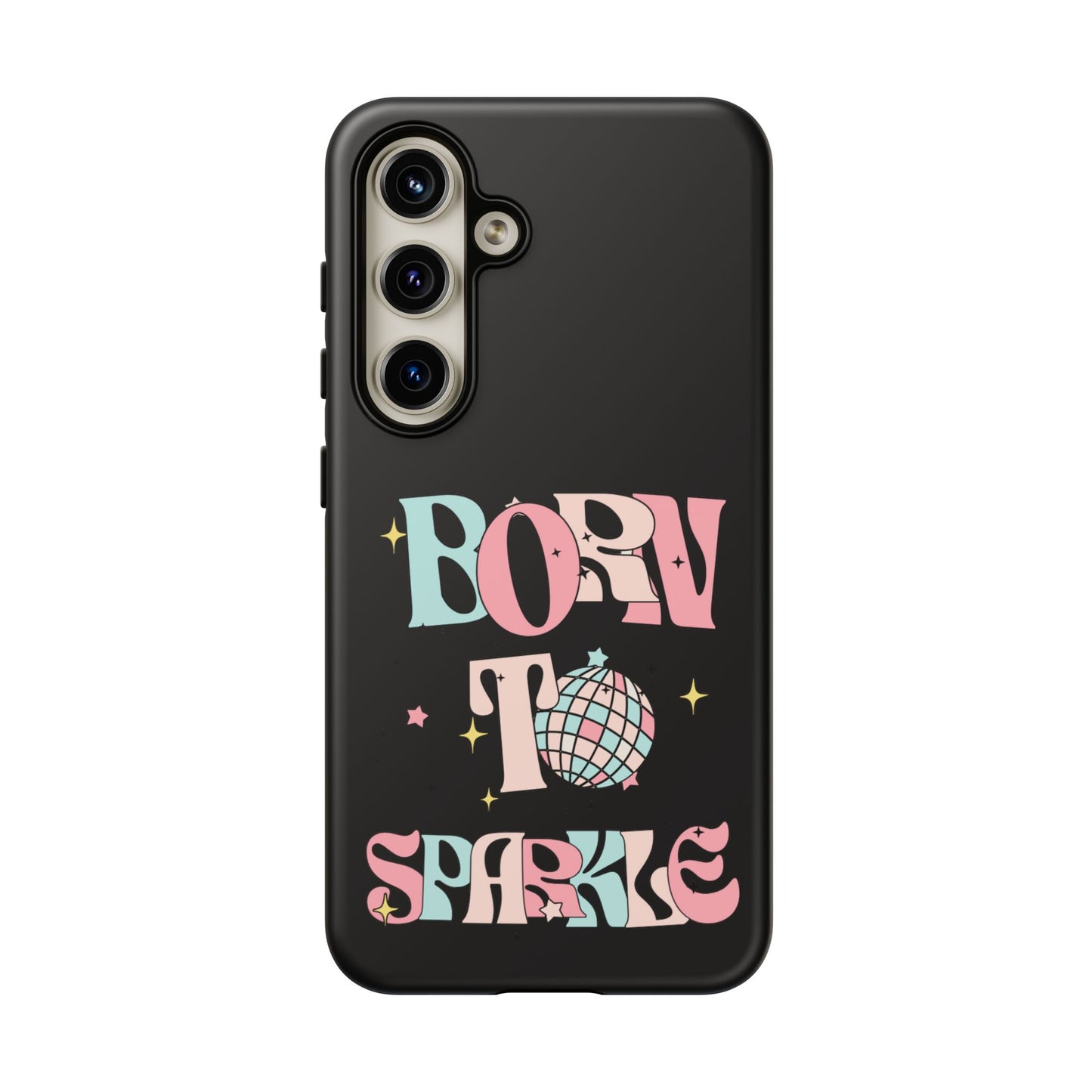 Born to Sparkle Phone Case — Retro Disco Glitter Typography with Disco Ball