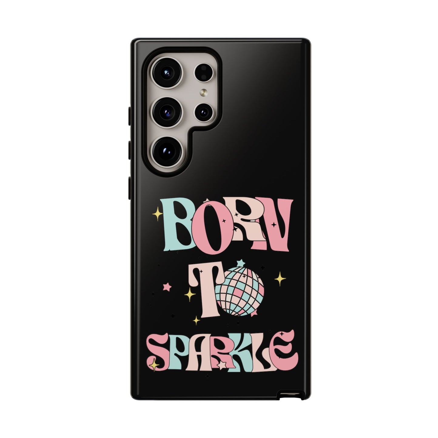 Born to Sparkle Phone Case — Retro Disco Glitter Typography with Disco Ball