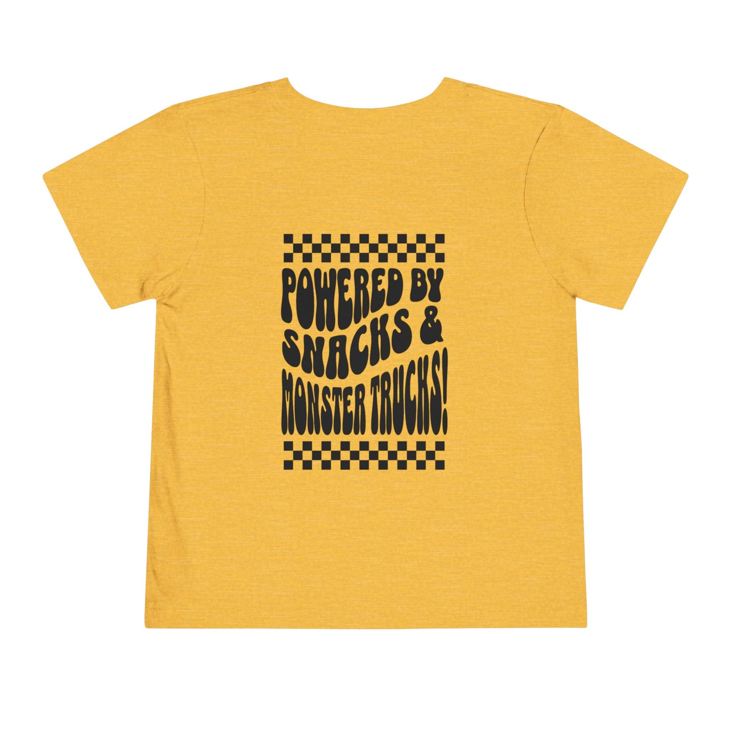 "Powered by Snacks & Monster Trucks" Checkerboard Smile Shirt