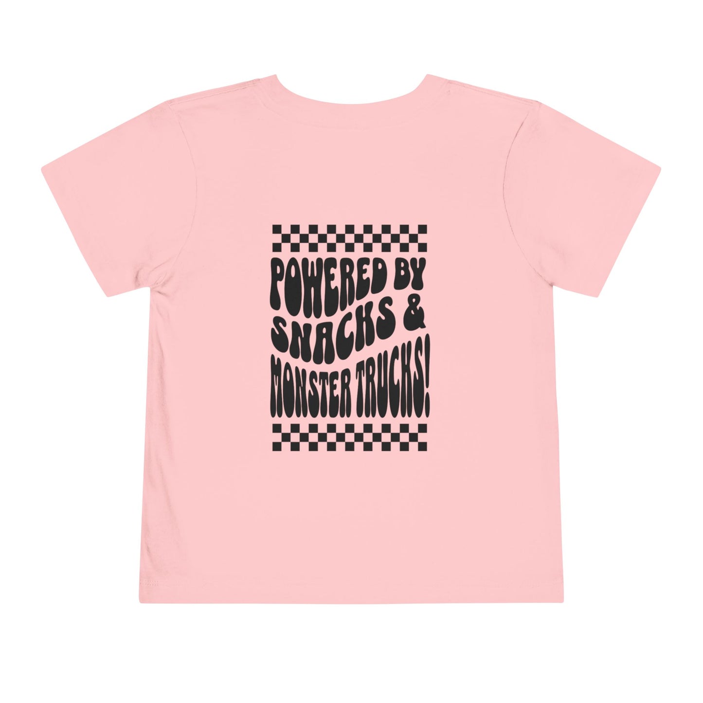 "Powered by Snacks & Monster Trucks" Checkerboard Smile Shirt