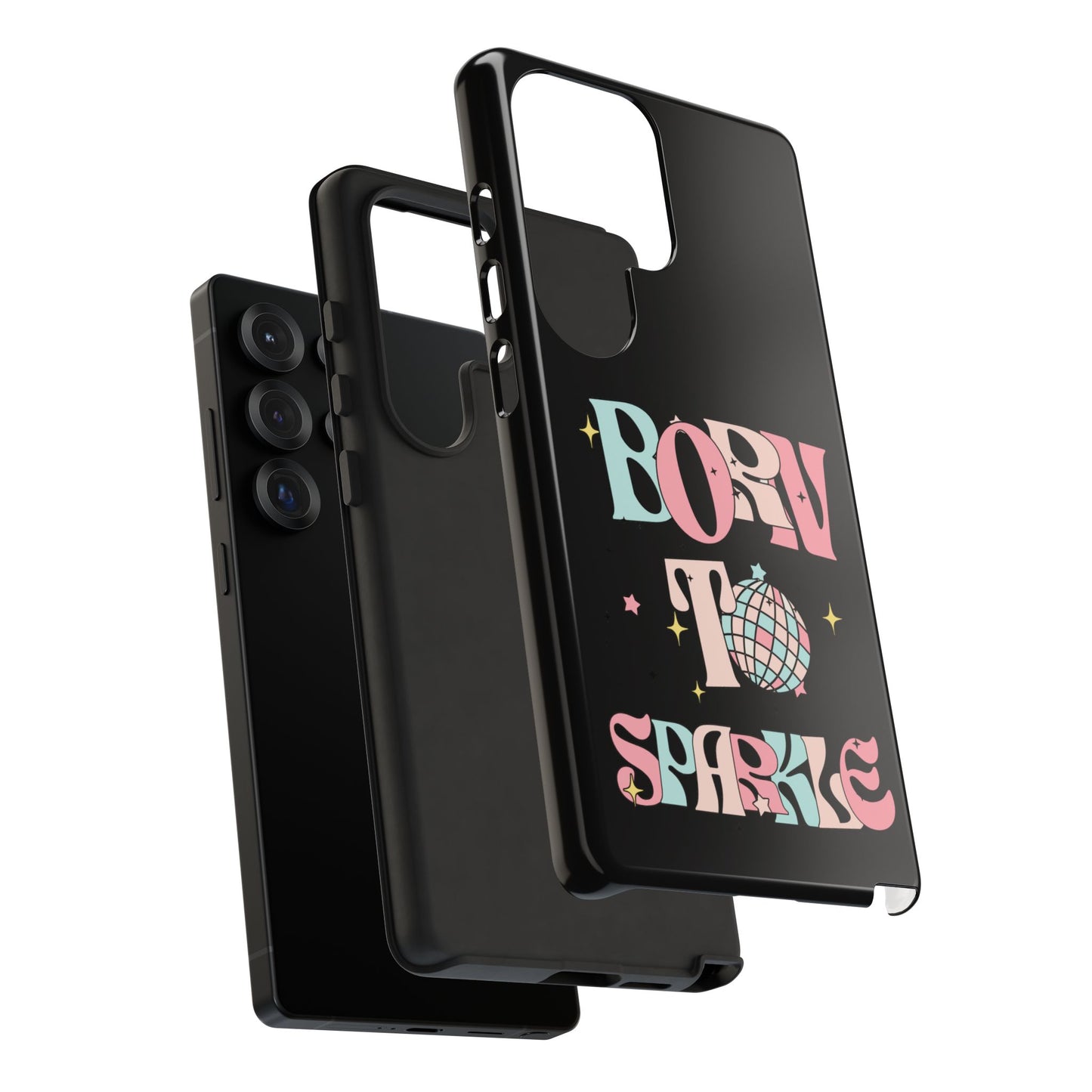Born to Sparkle Phone Case — Retro Disco Glitter Typography with Disco Ball