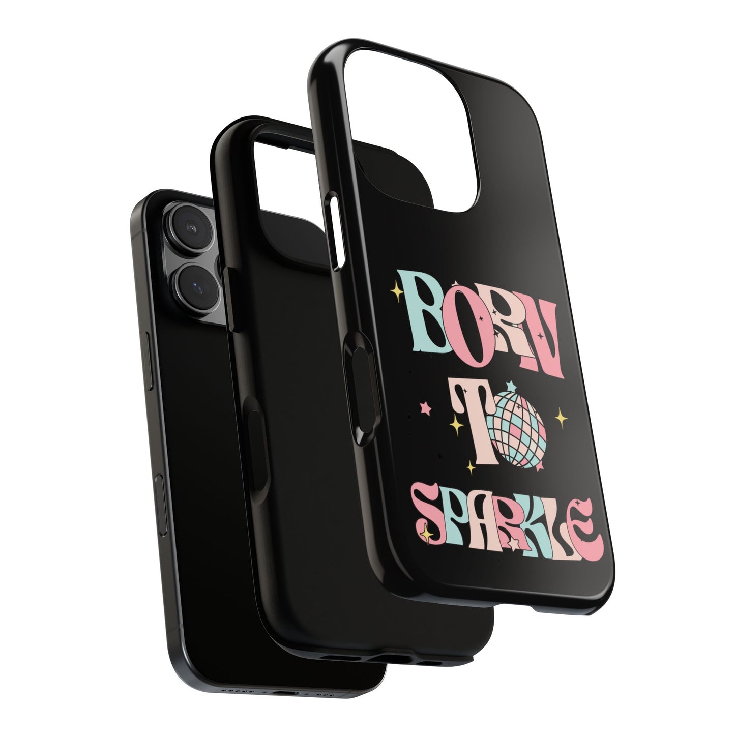 Born to Sparkle Phone Case — Retro Disco Glitter Typography with Disco Ball