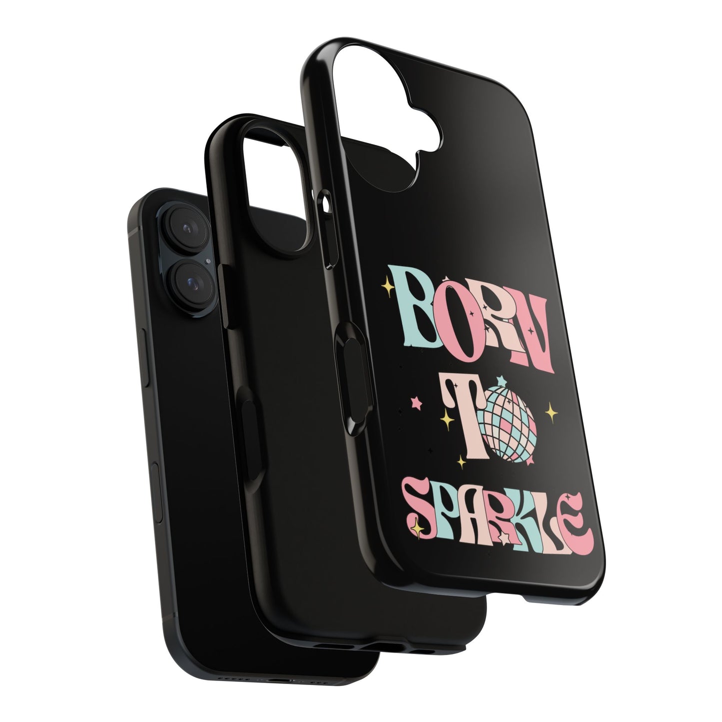 Born to Sparkle Phone Case — Retro Disco Glitter Typography with Disco Ball