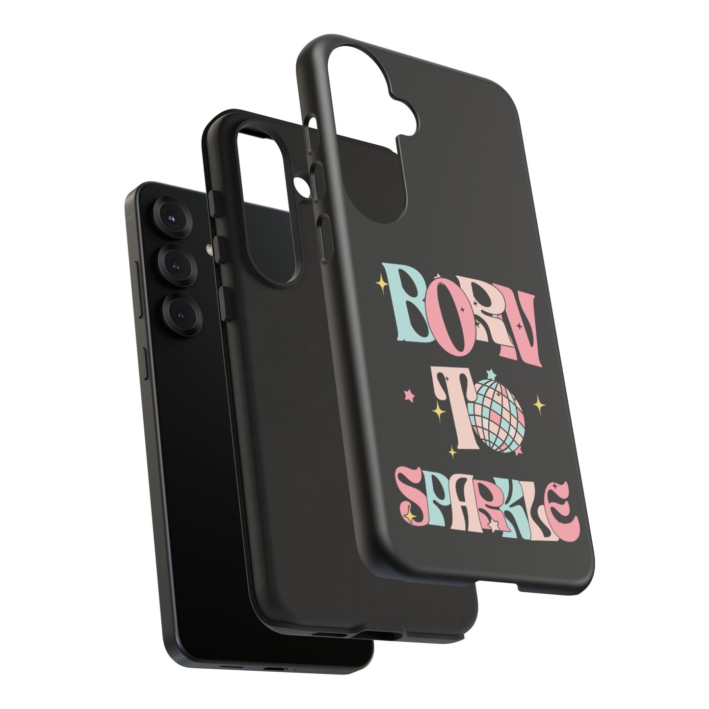 Born to Sparkle Phone Case — Retro Disco Glitter Typography with Disco Ball