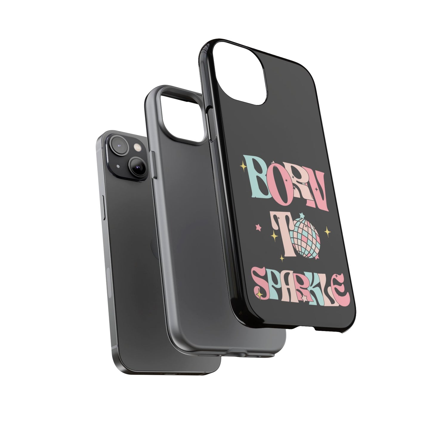 Born to Sparkle Phone Case — Retro Disco Glitter Typography with Disco Ball