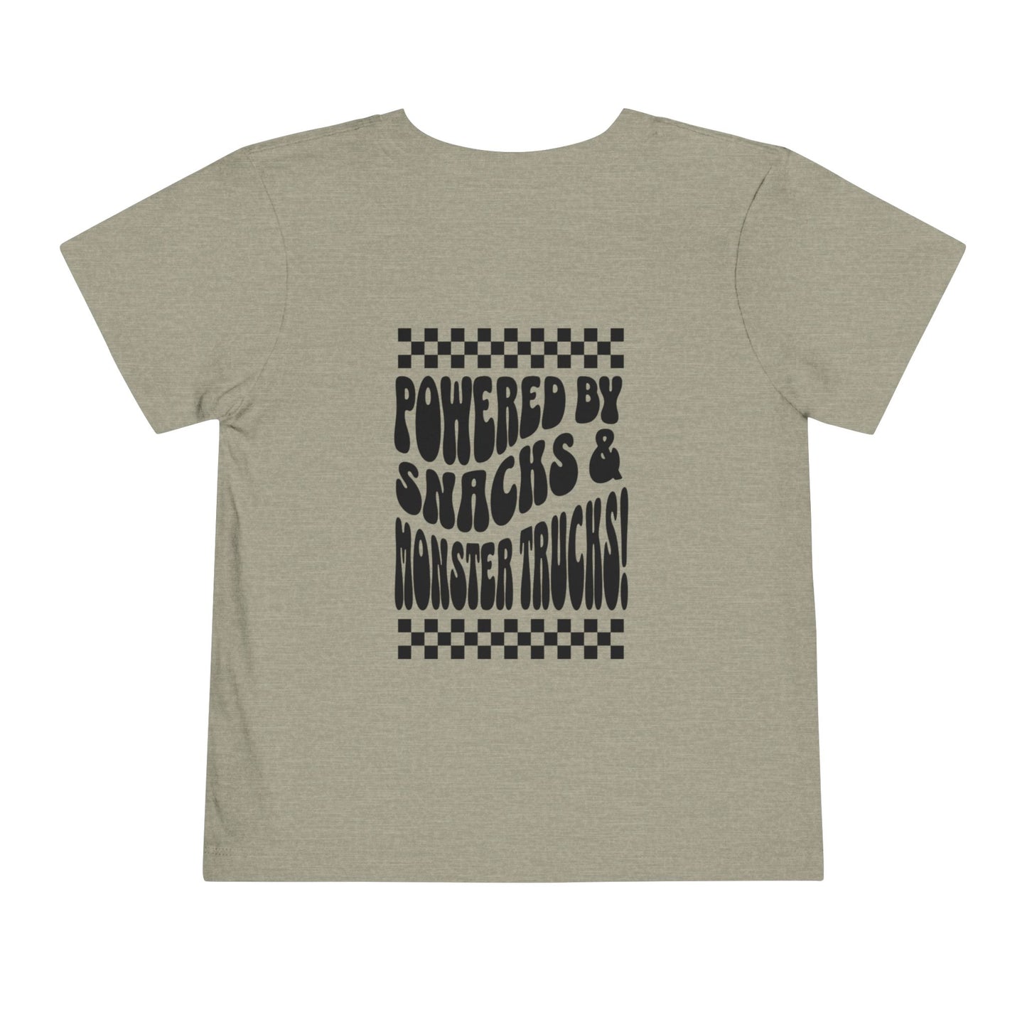 "Powered by Snacks & Monster Trucks" Checkerboard Smile Shirt