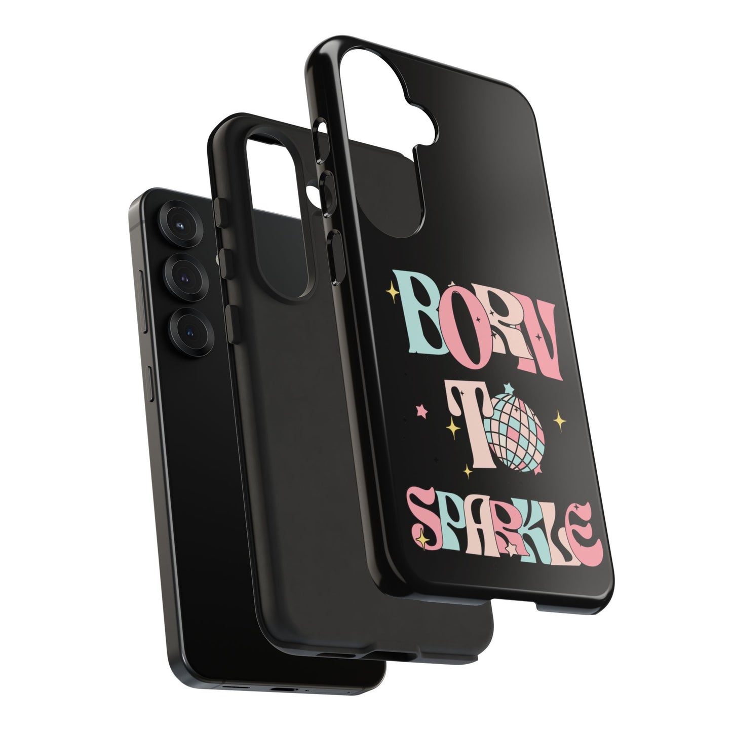 Born to Sparkle Phone Case — Retro Disco Glitter Typography with Disco Ball