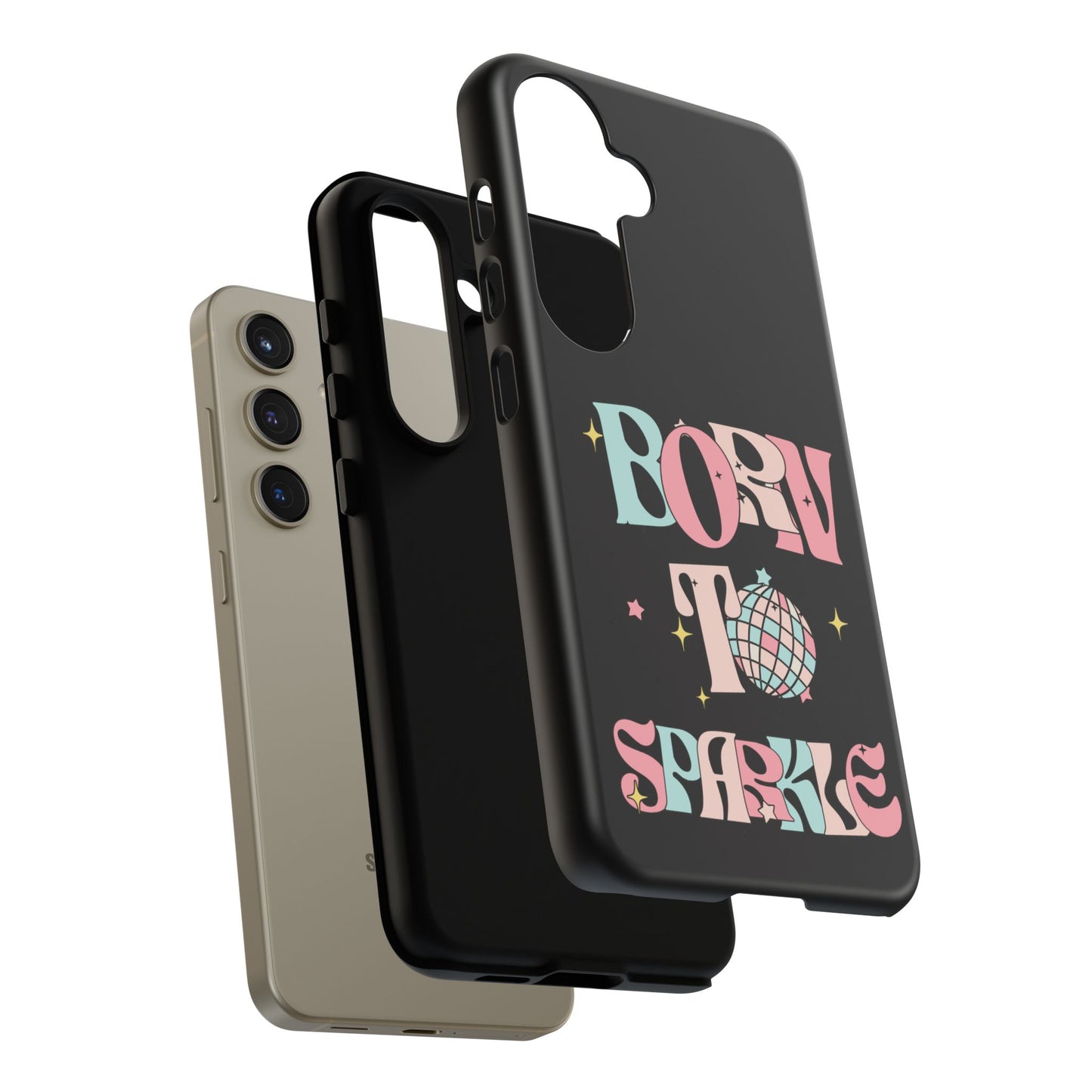 Born to Sparkle Phone Case — Retro Disco Glitter Typography with Disco Ball