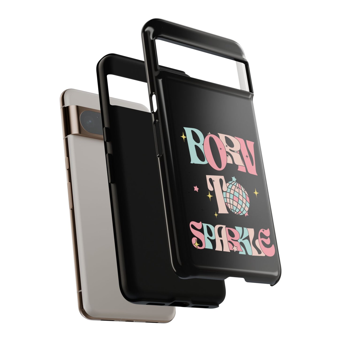 Born to Sparkle Phone Case — Retro Disco Glitter Typography with Disco Ball