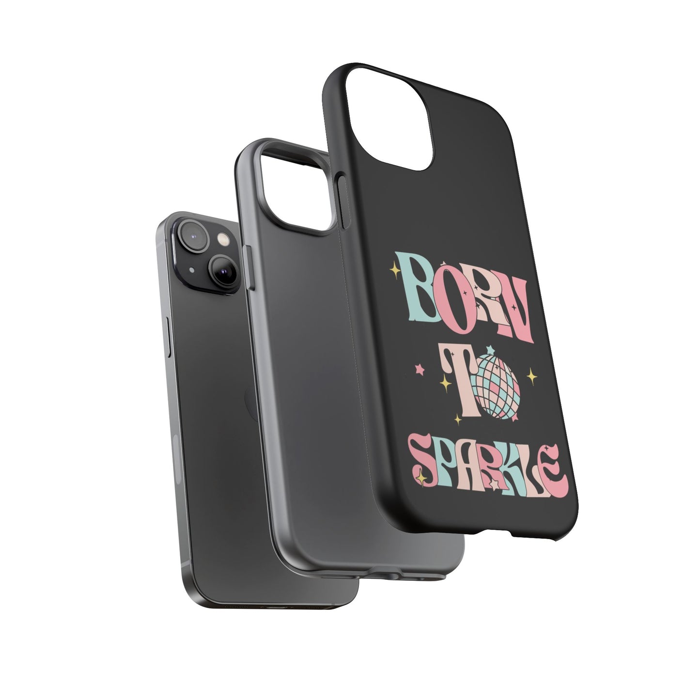 Born to Sparkle Phone Case — Retro Disco Glitter Typography with Disco Ball