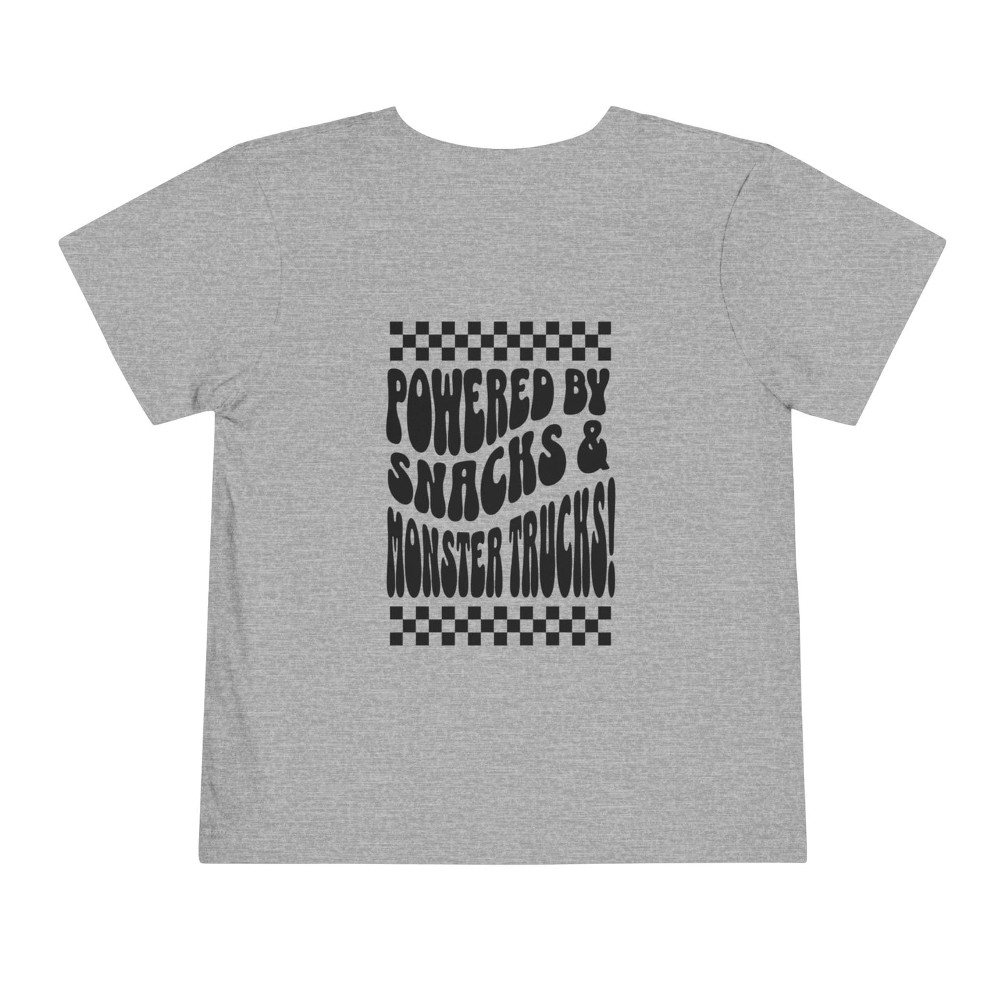 "Powered by Snacks & Monster Trucks" Checkerboard Smile Shirt