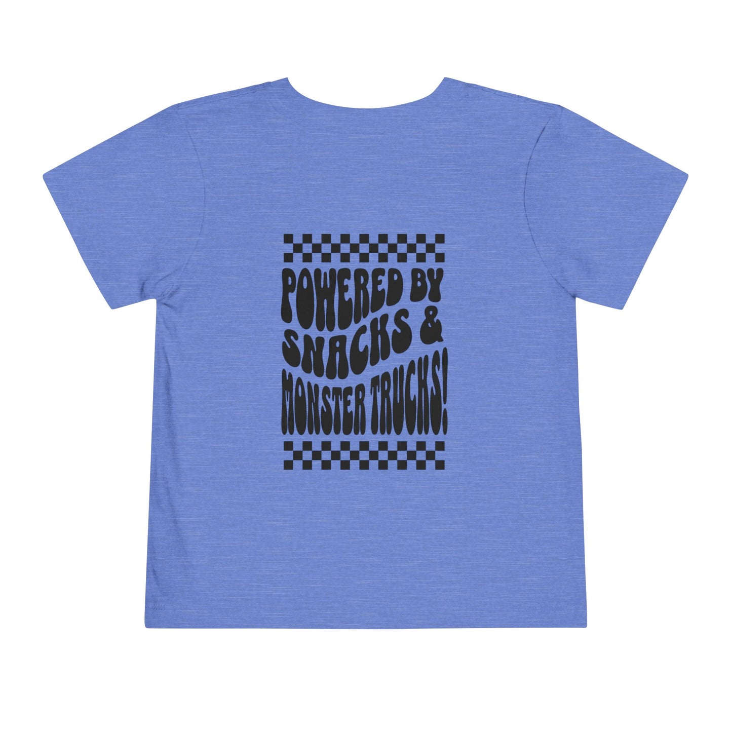"Powered by Snacks & Monster Trucks" Checkerboard Smile Shirt