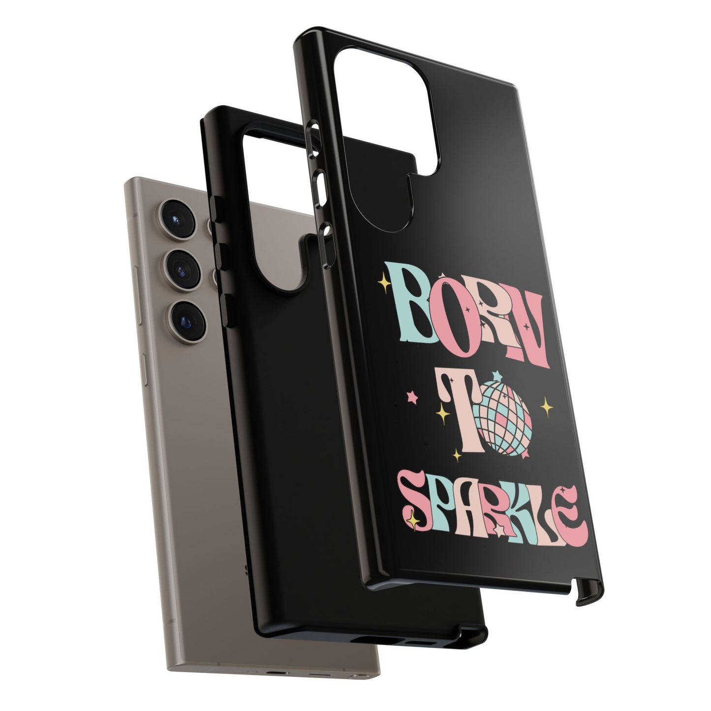 Born to Sparkle Phone Case — Retro Disco Glitter Typography with Disco Ball