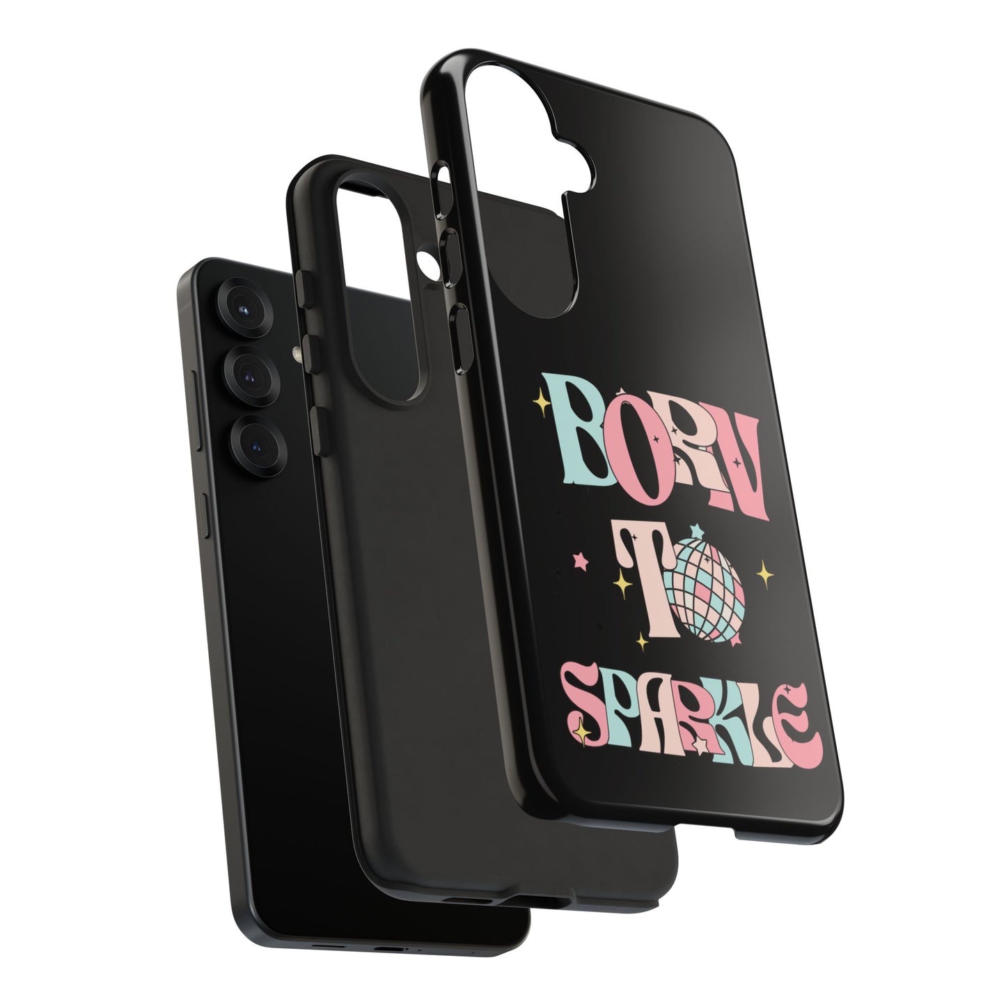 Born to Sparkle Phone Case — Retro Disco Glitter Typography with Disco Ball