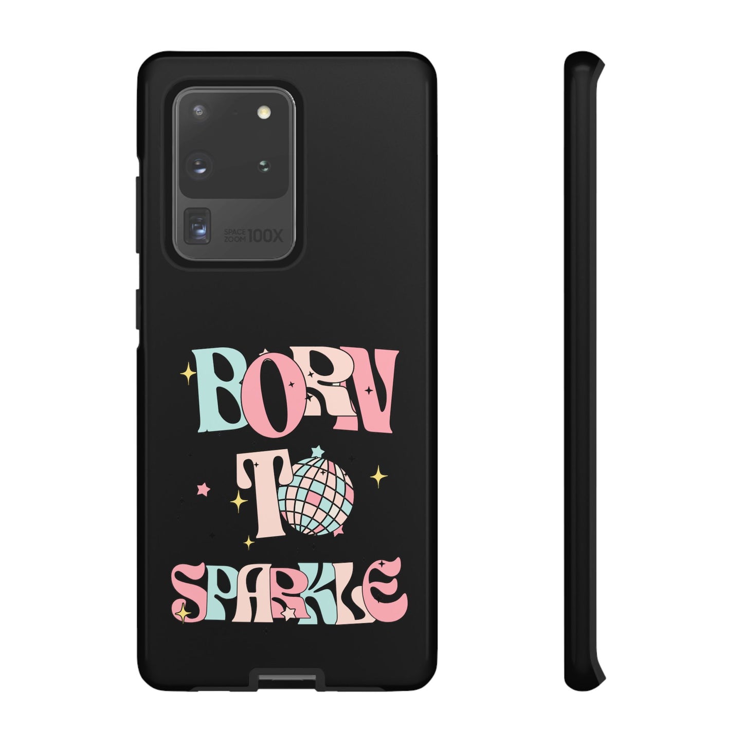 Born to Sparkle Phone Case — Retro Disco Glitter Typography with Disco Ball