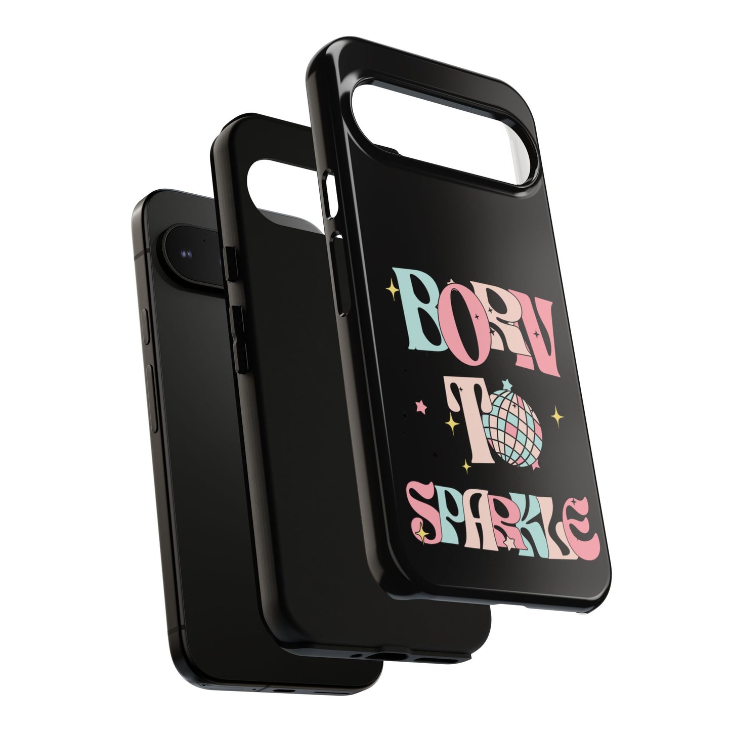 Born to Sparkle Phone Case — Retro Disco Glitter Typography with Disco Ball