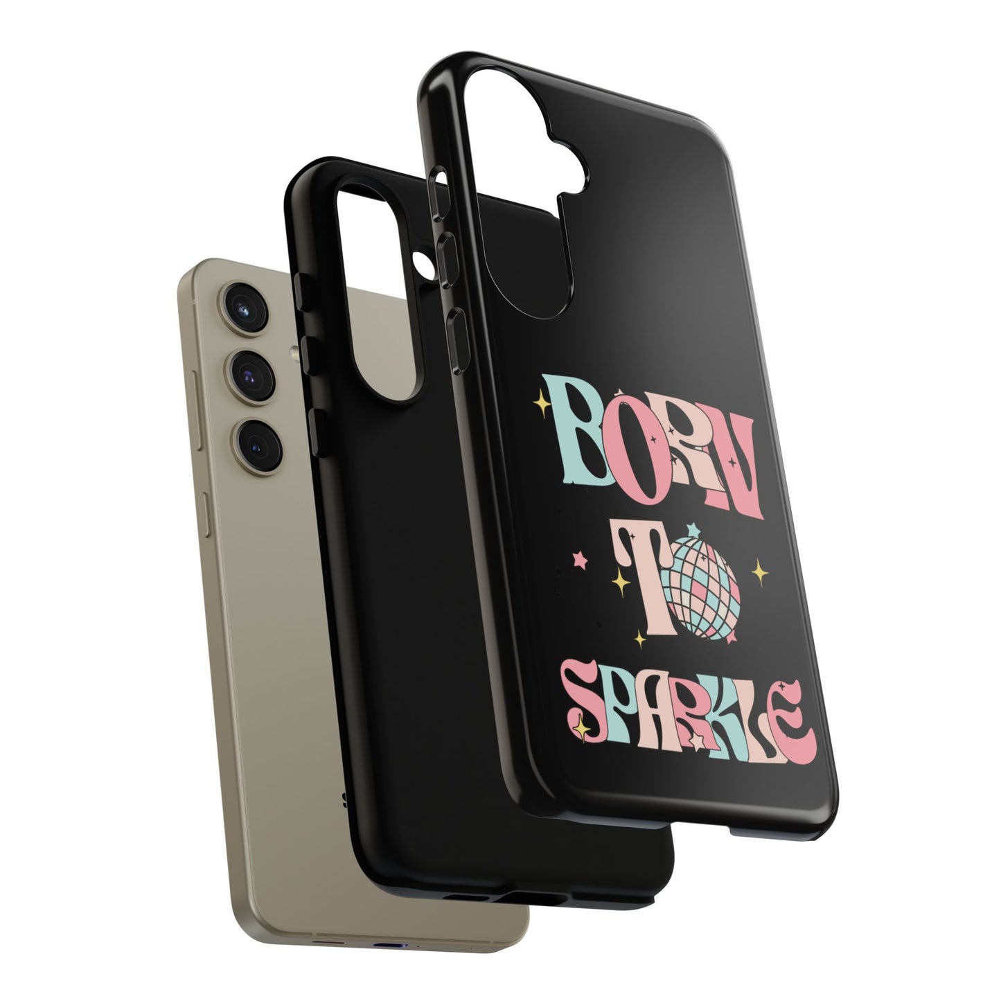 Born to Sparkle Phone Case — Retro Disco Glitter Typography with Disco Ball
