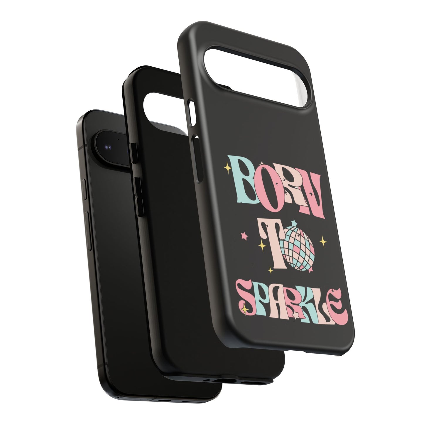 Born to Sparkle Phone Case — Retro Disco Glitter Typography with Disco Ball