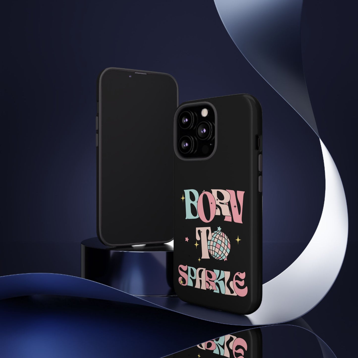 Born to Sparkle Phone Case — Retro Disco Glitter Typography with Disco Ball