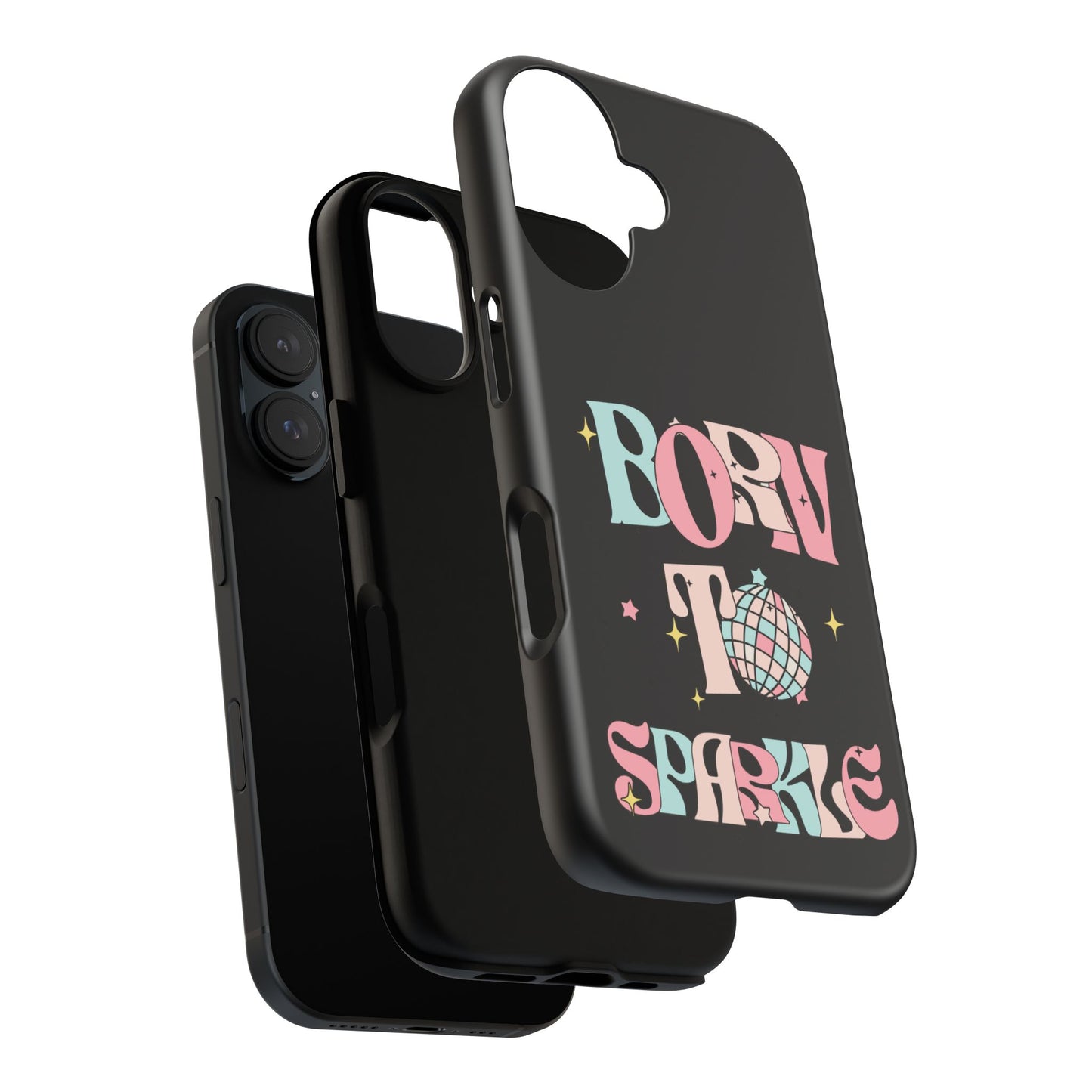 Born to Sparkle Phone Case — Retro Disco Glitter Typography with Disco Ball