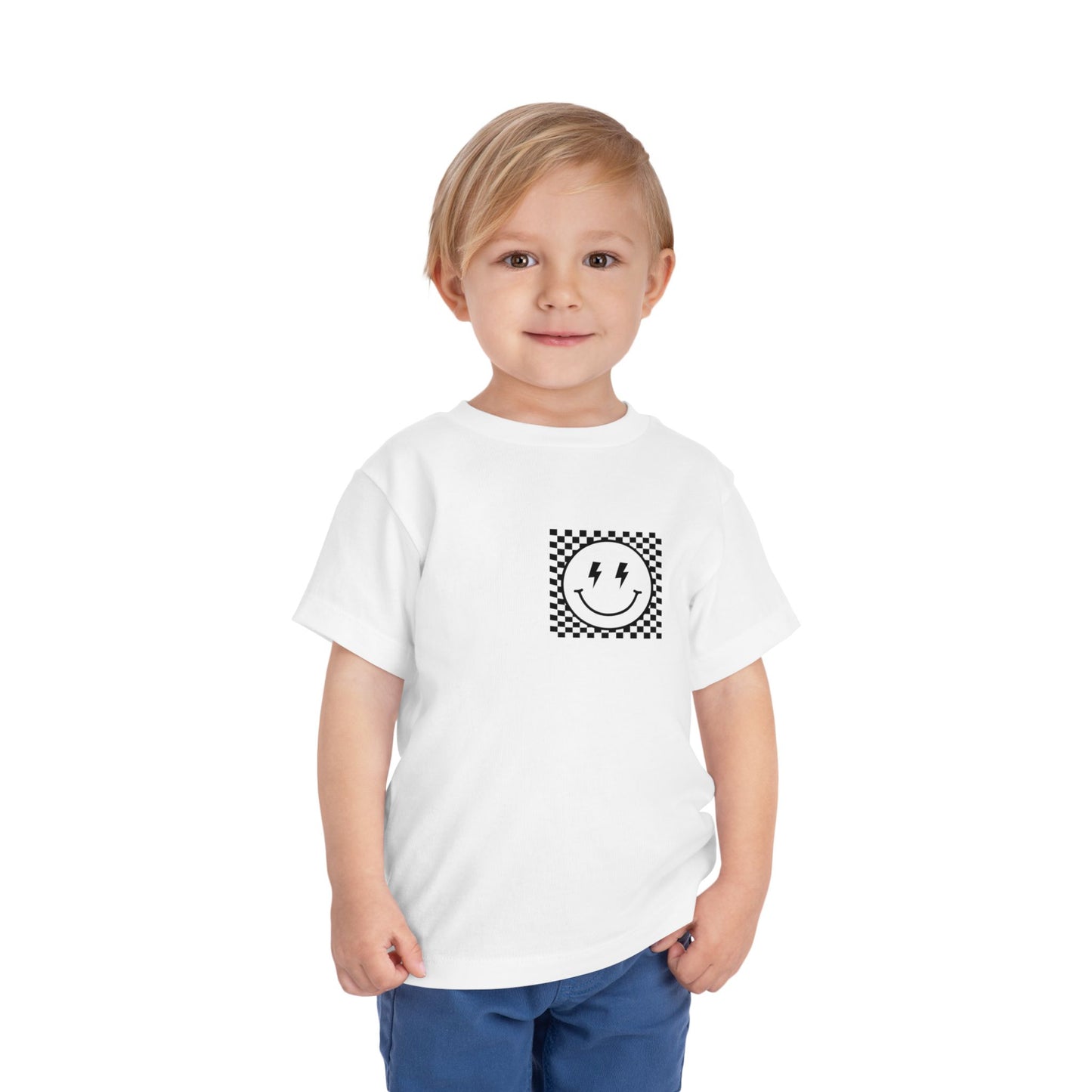 "Powered by Snacks & Monster Trucks" Checkerboard Smile Shirt