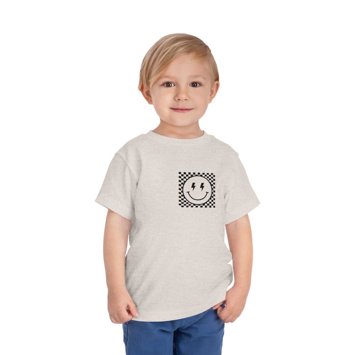"Powered by Snacks & Monster Trucks" Checkerboard Smile Shirt