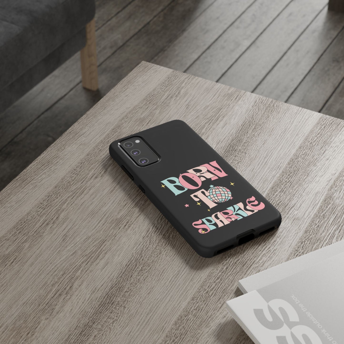 Born to Sparkle Phone Case — Retro Disco Glitter Typography with Disco Ball