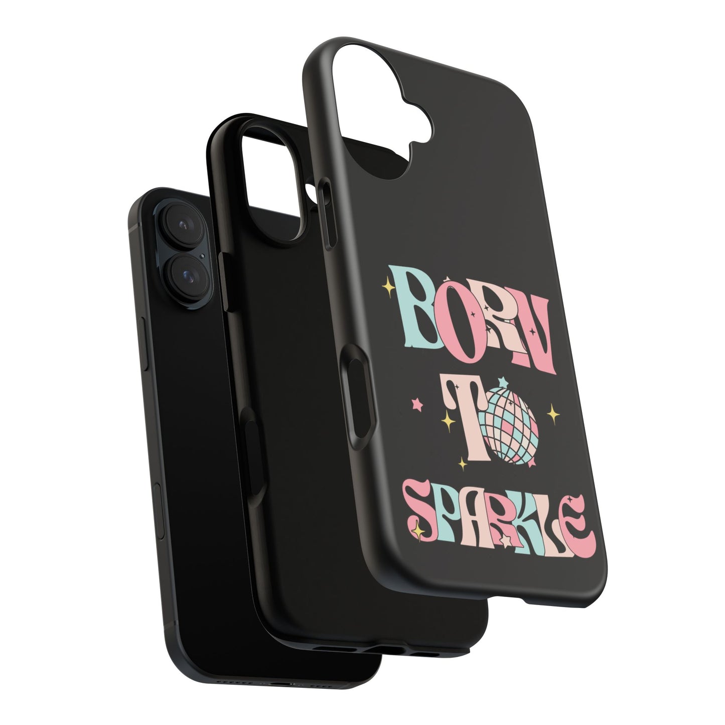 Born to Sparkle Phone Case — Retro Disco Glitter Typography with Disco Ball