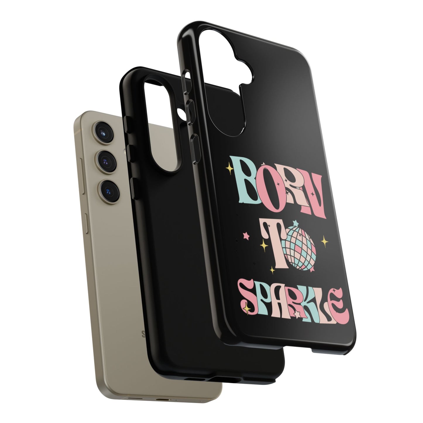 Born to Sparkle Phone Case — Retro Disco Glitter Typography with Disco Ball