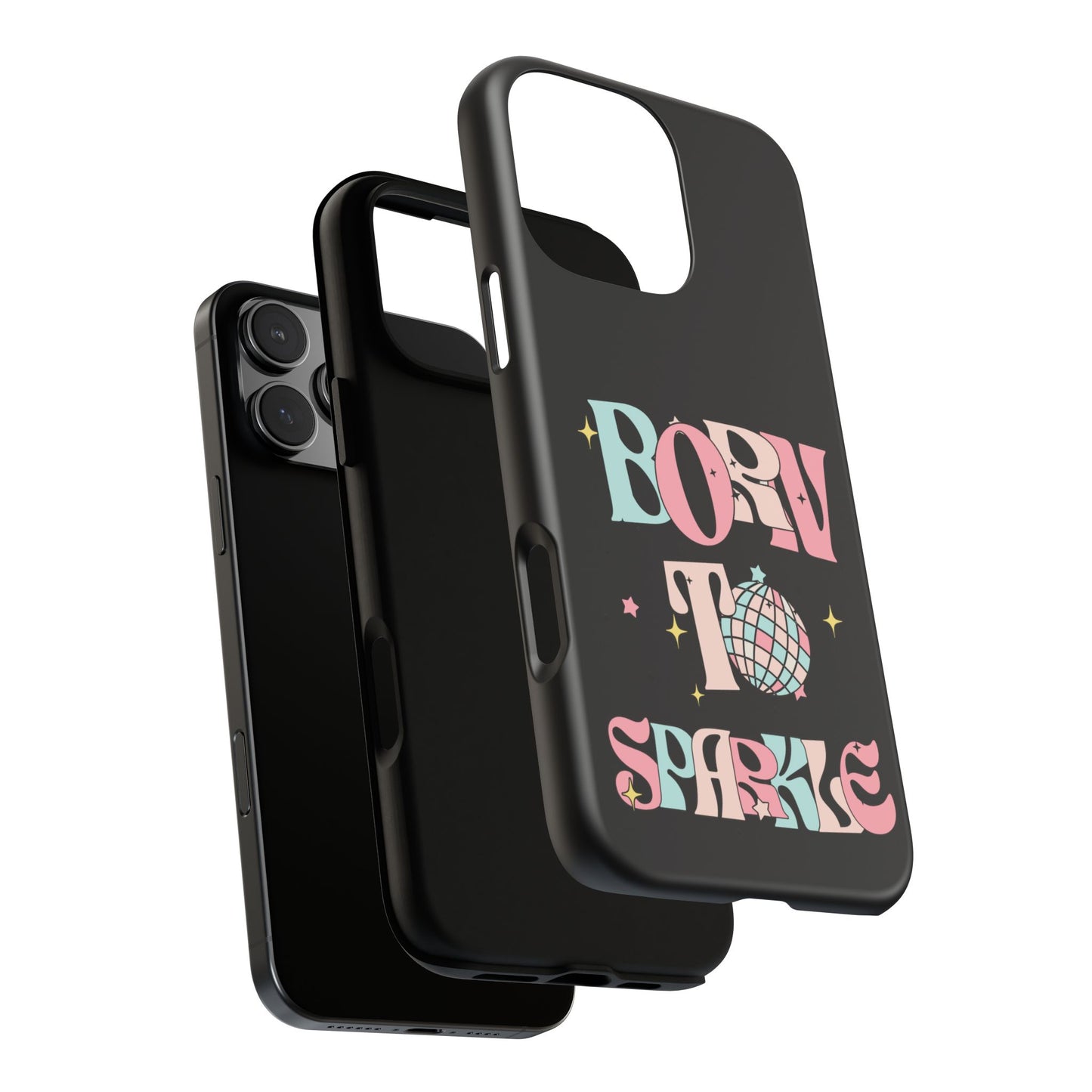 Born to Sparkle Phone Case — Retro Disco Glitter Typography with Disco Ball