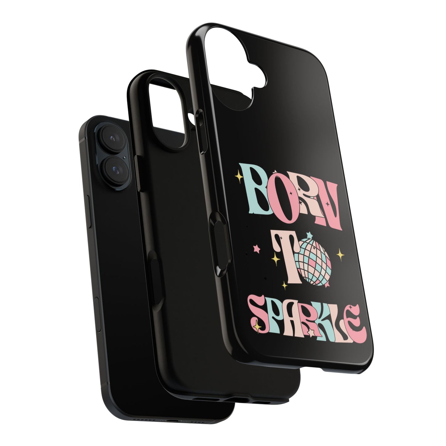 Born to Sparkle Phone Case — Retro Disco Glitter Typography with Disco Ball