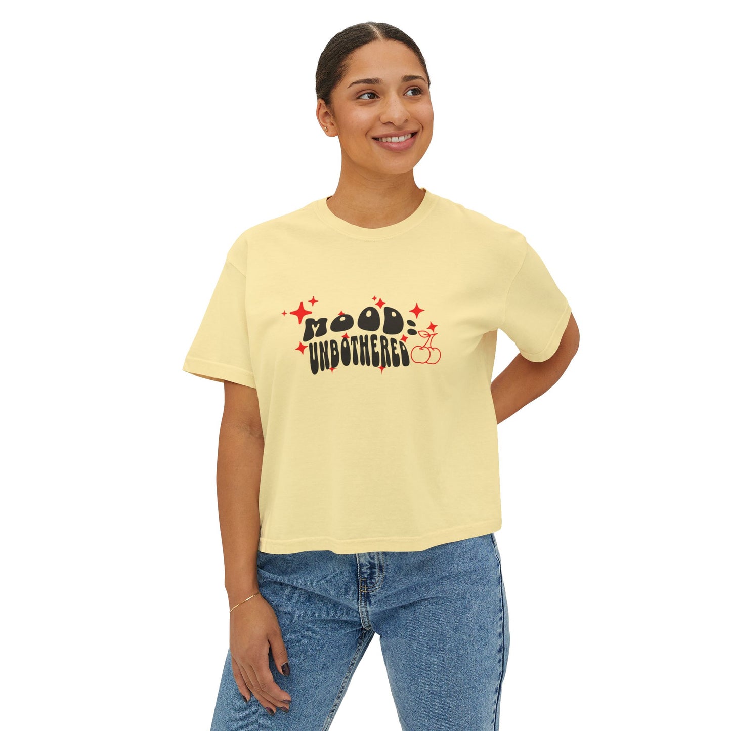Mood Unbothered Boxy Tee — Cute Chill Vibe Women's Cropped T-Shirt