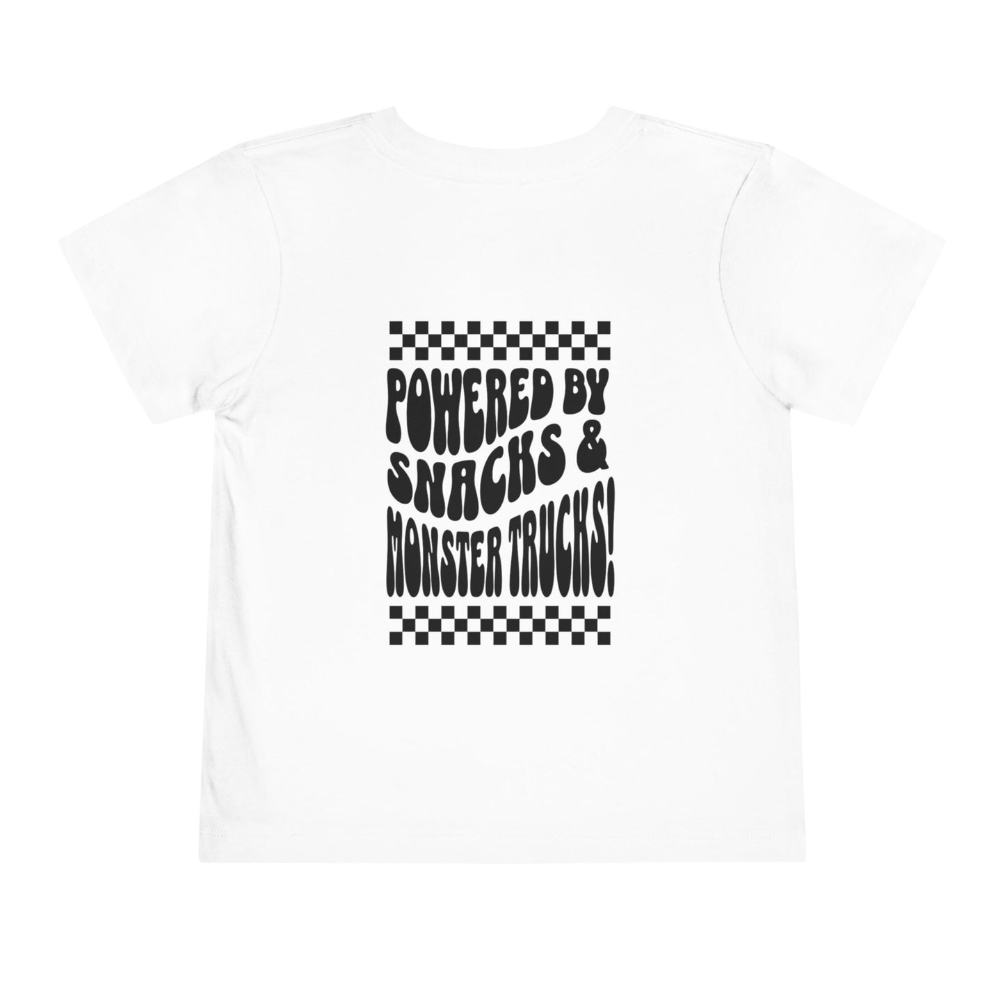 "Powered by Snacks & Monster Trucks" Checkerboard Smile Shirt