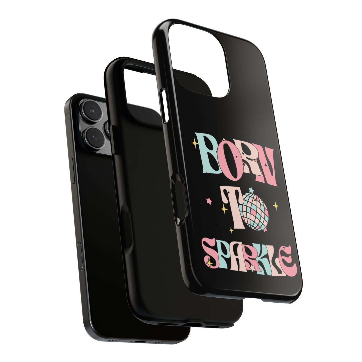 Born to Sparkle Phone Case — Retro Disco Glitter Typography with Disco Ball