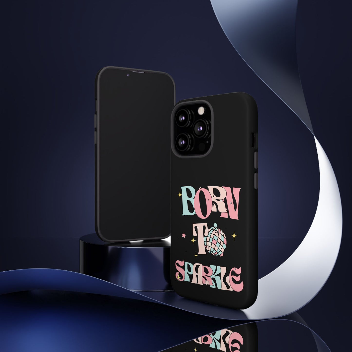 Born to Sparkle Phone Case — Retro Disco Glitter Typography with Disco Ball