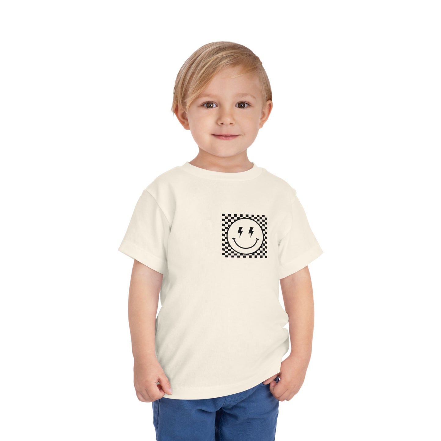 "Powered by Snacks & Monster Trucks" Checkerboard Smile Shirt