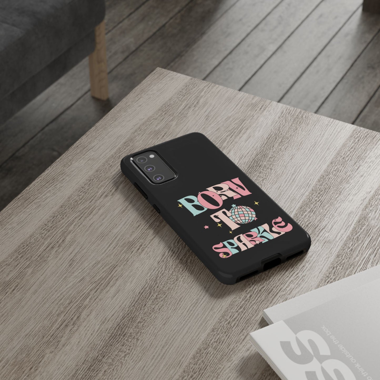 Born to Sparkle Phone Case — Retro Disco Glitter Typography with Disco Ball