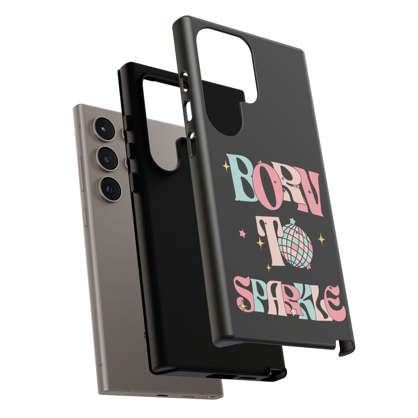 Born to Sparkle Phone Case — Retro Disco Glitter Typography with Disco Ball