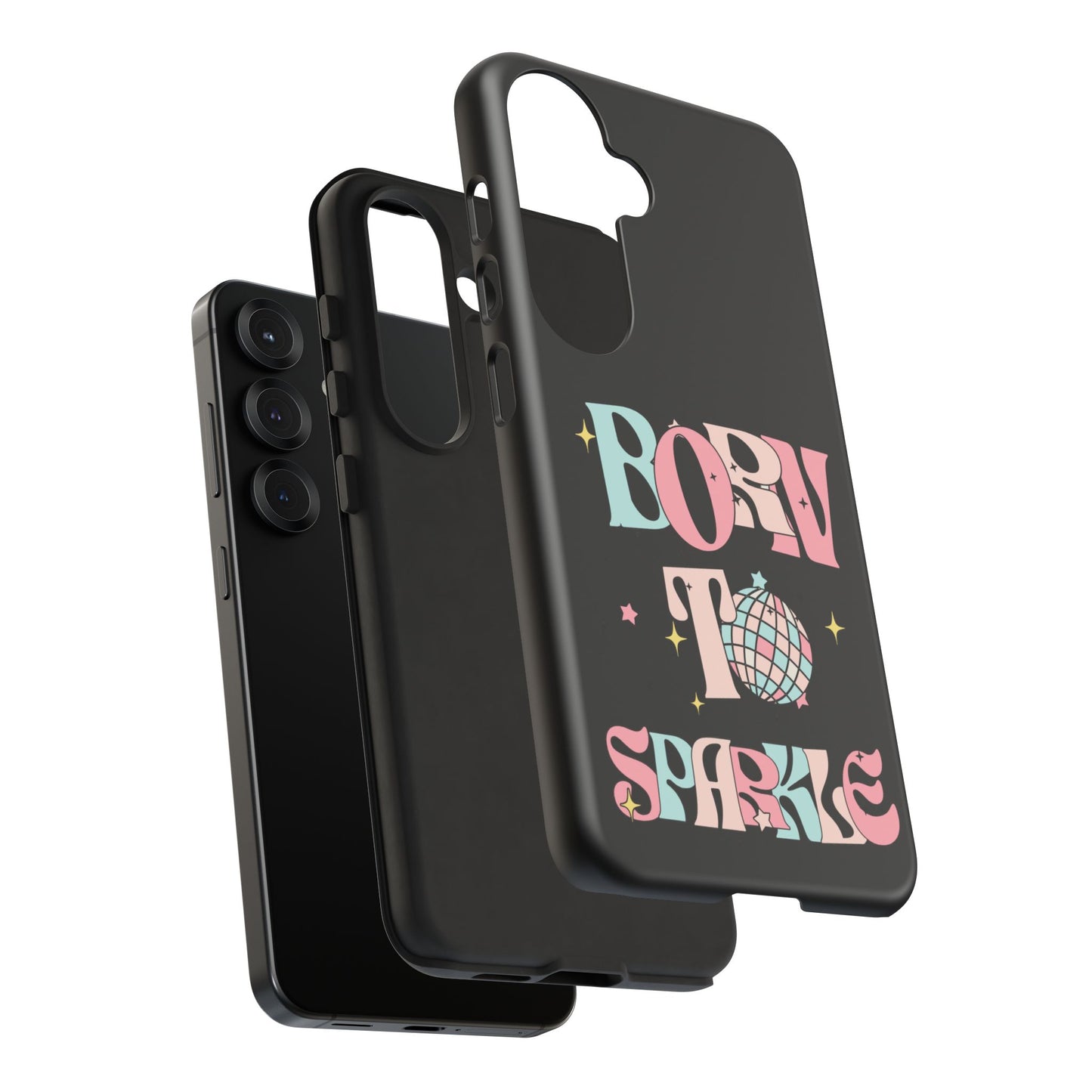 Born to Sparkle Phone Case — Retro Disco Glitter Typography with Disco Ball