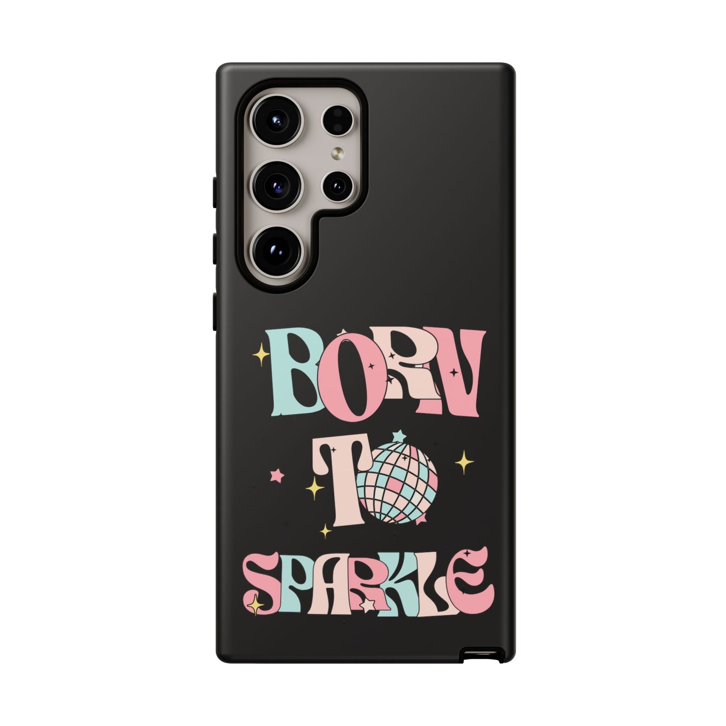 Born to Sparkle Phone Case — Retro Disco Glitter Typography with Disco Ball