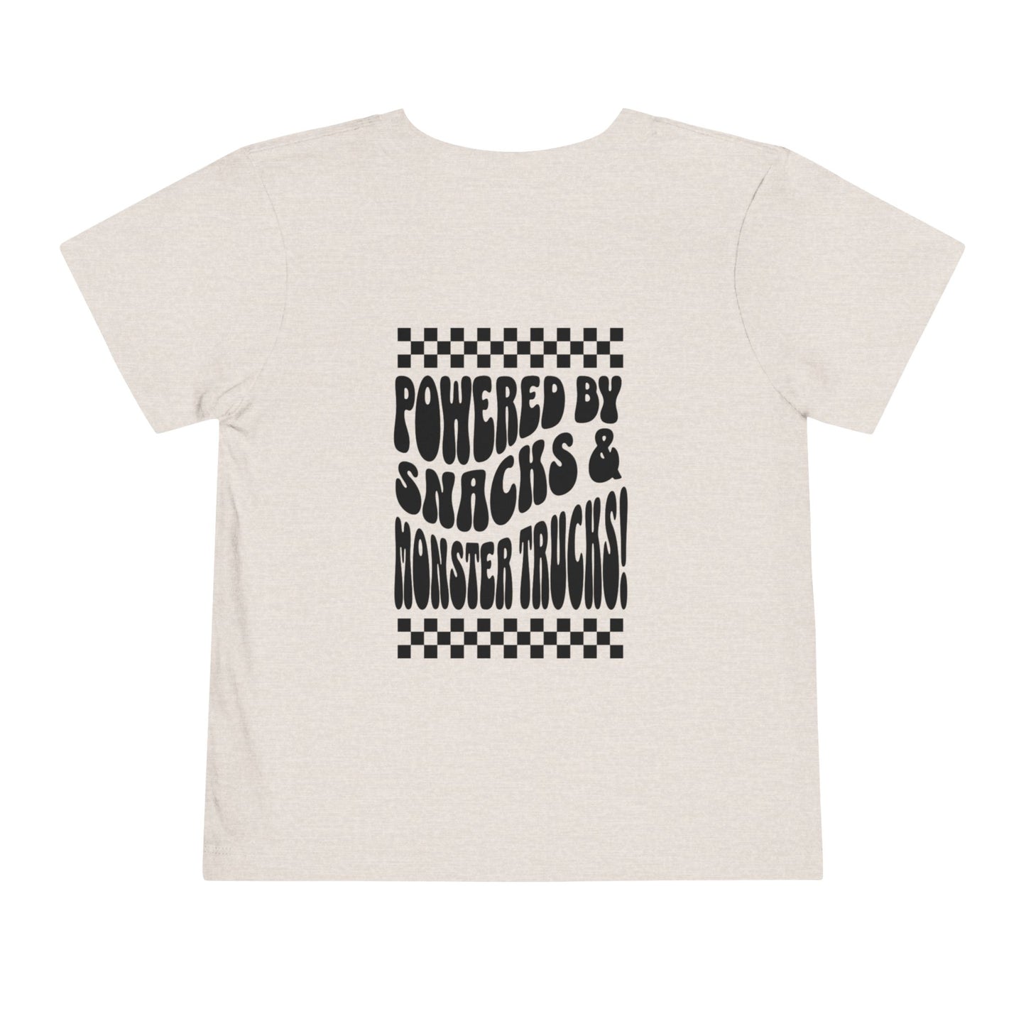 "Powered by Snacks & Monster Trucks" Checkerboard Smile Shirt