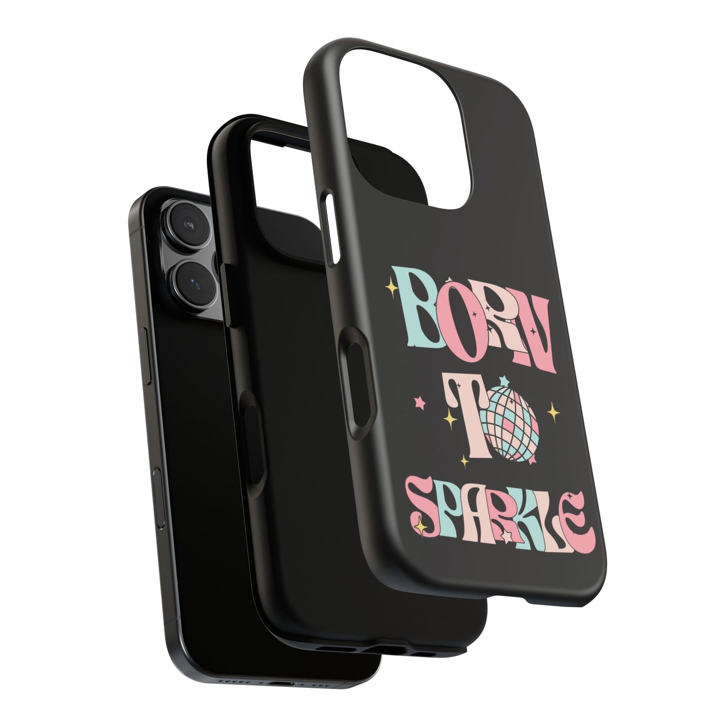 Born to Sparkle Phone Case — Retro Disco Glitter Typography with Disco Ball