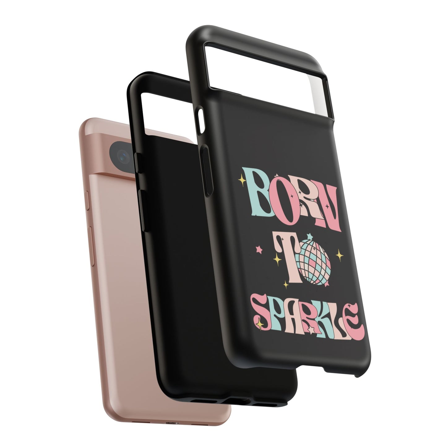 Born to Sparkle Phone Case — Retro Disco Glitter Typography with Disco Ball