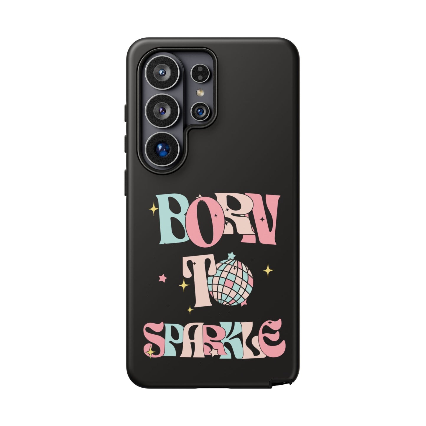 Born to Sparkle Phone Case — Retro Disco Glitter Typography with Disco Ball