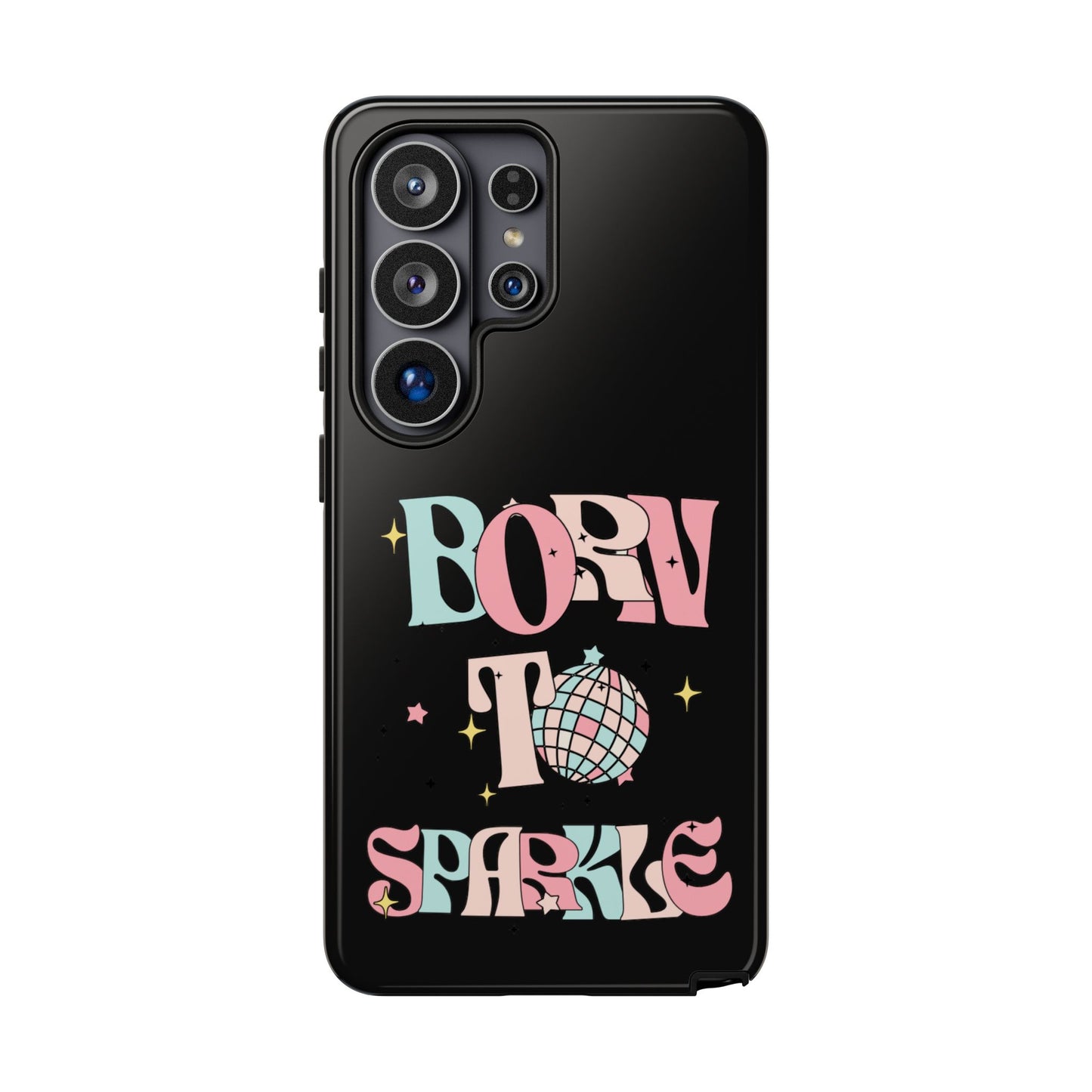 Born to Sparkle Phone Case — Retro Disco Glitter Typography with Disco Ball